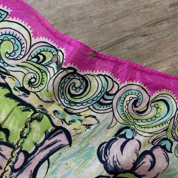 Vintage 100% Silk Snake Charmer Indian Dancers Square Scarf With Damage - Picture 5 of 11